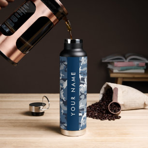 Winter Snow Blue Camouflage Your name Personalize Water Bottle