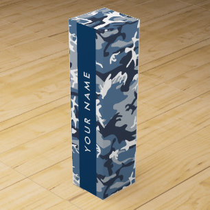 Winter Snow Blue Camouflage Your name Personalize Wine Box