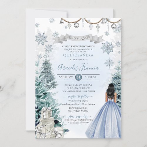 Winter Snow Blue Holiday Quinceaera Invitation