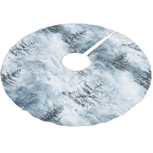 Winter Snow Blue White Christmas Pine Trees  Brushed Polyester Tree Skirt