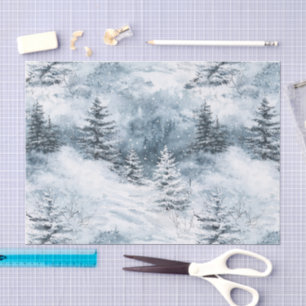 Winter Snow Blue White Christmas Pine Trees  Tissue Paper