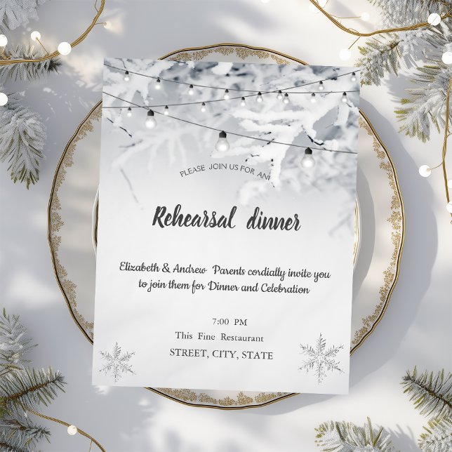 Winter Snow Branches Wedding Rehearsal Dinner Invitation (Creator Uploaded)