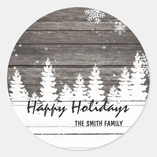 Winter Snow Brown Wood Christmas Holiday Classic Round Sticker