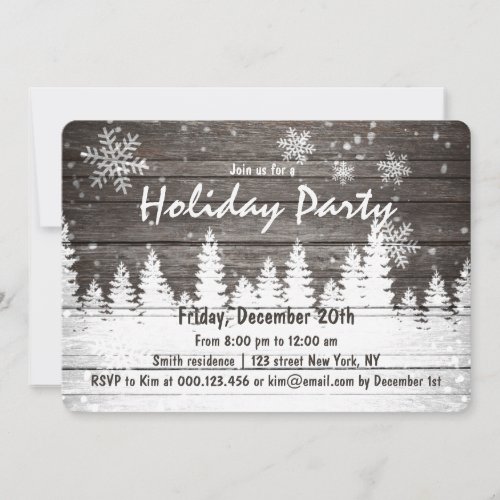 Winter snow brown wood Christmas Holiday party 2 Invitation