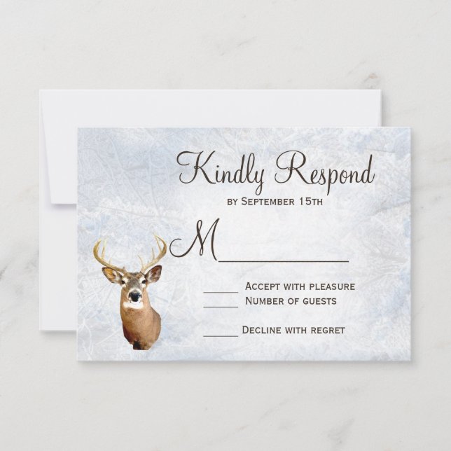 Winter Snow Camo Hunting Deer Wedding RSVP Cards (Front)