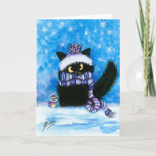 Winter Snow Cat Hamster Card by Bihrle