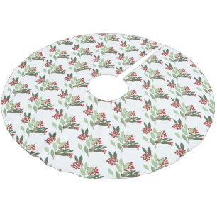 Winter Snow Christmas Botanical Berries Holiday Brushed Polyester Tree Skirt