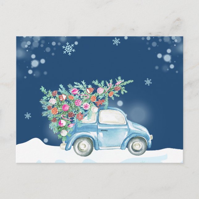 Winter snow Christmas car  Holiday Postcard (Front)
