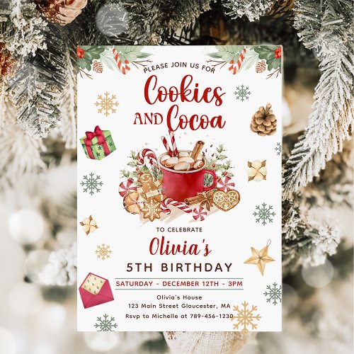 Winter Snow Christmas Cookies and Cocoa Birthday Invitation