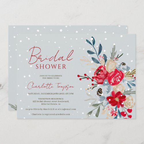 Winter snow Christmas flowers script bridal shower Invitation