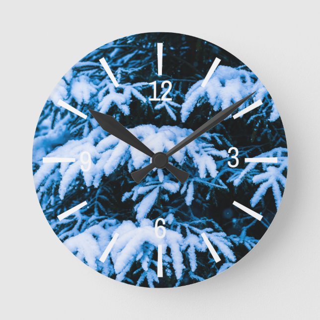 Winter Snow Christmas Tree Round Clock (Front)