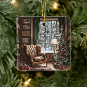 Winter Snow Christmas Trees Cars Ceramic Ornament