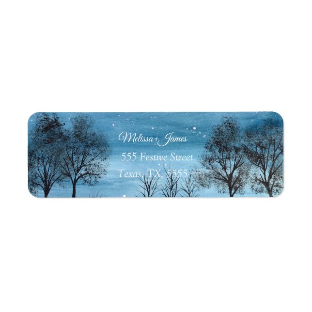 Winter Snow Christmas Trees Festive Wedding Label (Front)