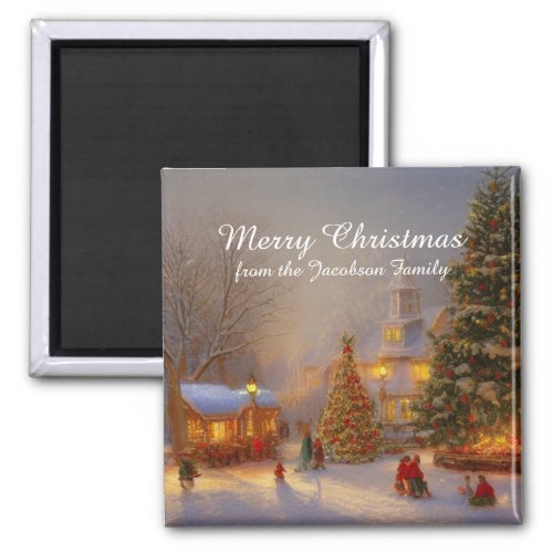 Winter Snow Christmas Trees Quaint Village Scene Magnet