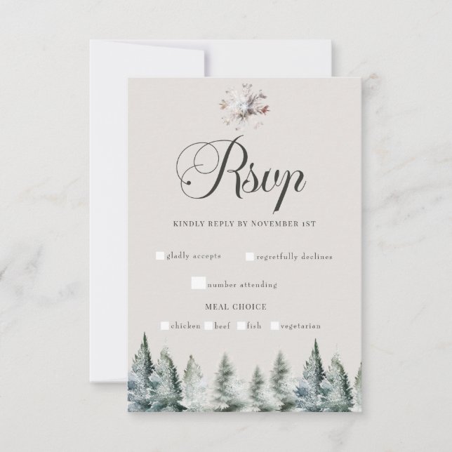 Winter Snow Christmas Wedding  RSVP Card (Front)