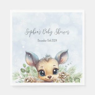 Winter Snow Cold Outside Blue Baby Shower Deer Napkins