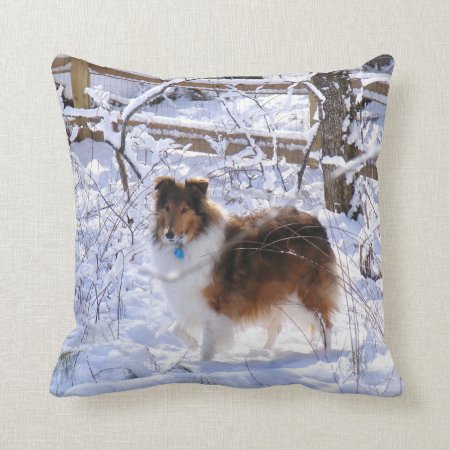 Winter Snow Collie Pillow