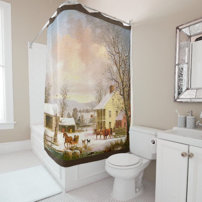 Winter Snow Country Sleighs Horses Shower Curtain (In Situ)
