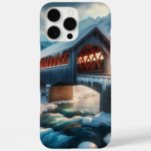 Winter, snow covered bridge & river iPhone 16 pro max case