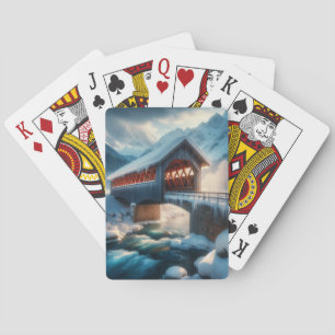 Winter, snow covered bridge & river poker cards