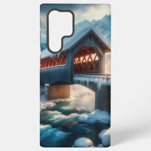 Winter, snow covered bridge & river samsung galaxy s22 ultra case