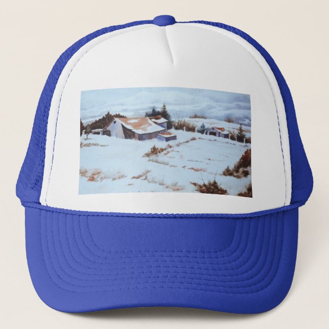 Winter snow covers an abandoned homestead  Hat (Front)