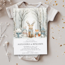 Winter Snow Cute Woodland Animals Coed Baby Shower Invitation