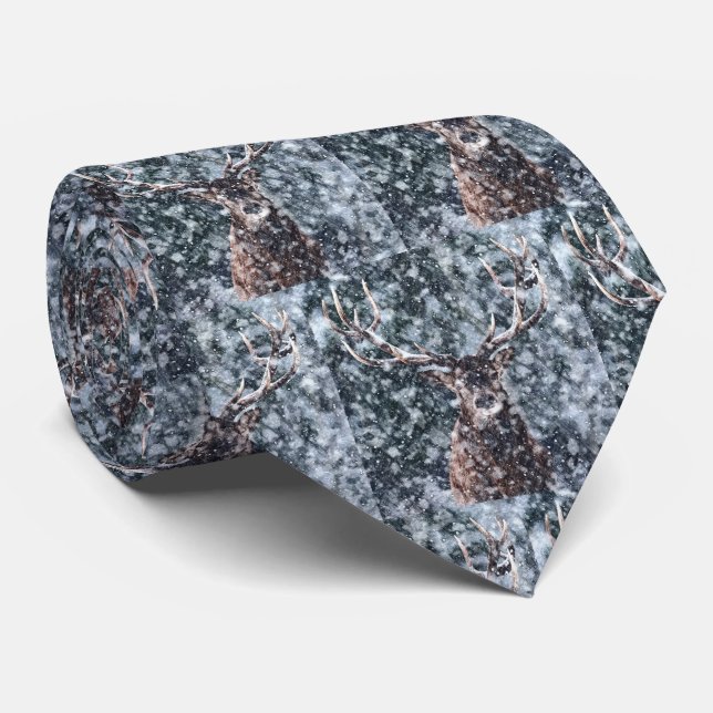 Winter Snow Deer Neck Tie (Rolled)