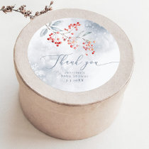 Winter snow dusty blue Berry Thank you Classic Round Sticker