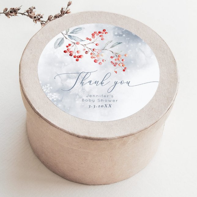 Winter snow dusty blue Berry Thank you Classic Round Sticker (Creator Uploaded)