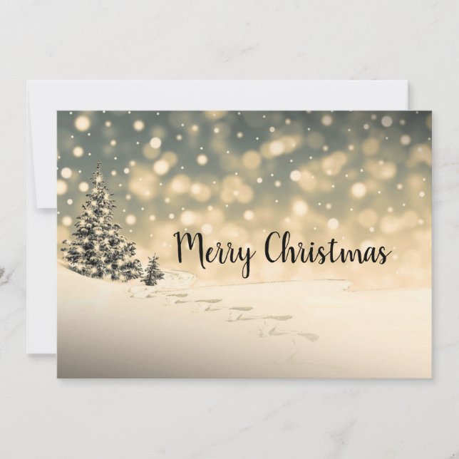 Winter Snow Evergreen Tree Merry Christmas Card (Front)