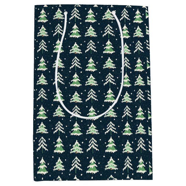 Winter Snow Evergreen Trees Medium Gift Bag (Front)