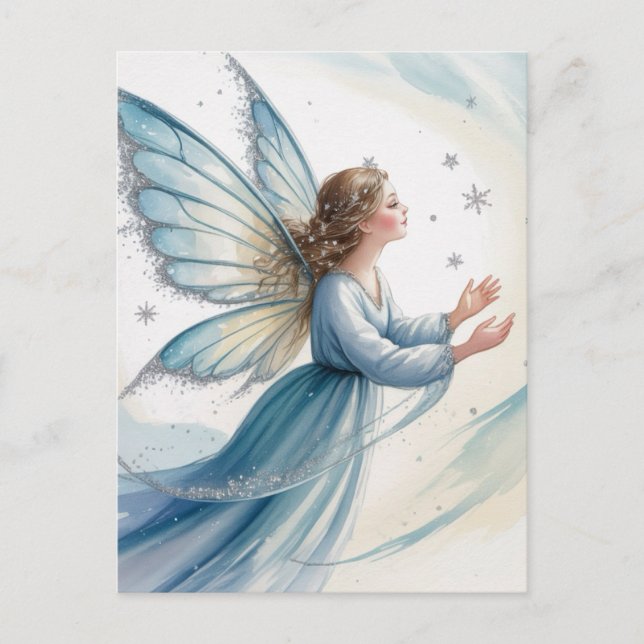 Winter Snow Fairy Watercolor Art  Postcard (Front)