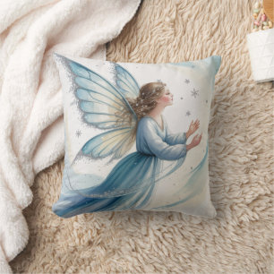 Winter Snow Fairy Watercolor Art  Throw Pillow