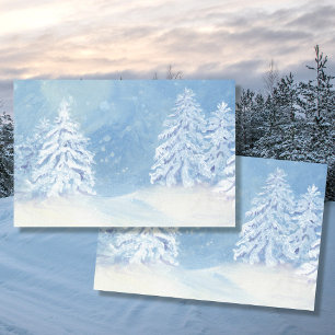 Winter Snow Falling Christmas Tree Blue Watercolor Tissue Paper