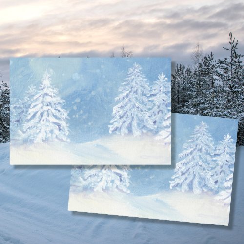 Winter Snow Falling Christmas Tree Blue Watercolor Tissue Paper