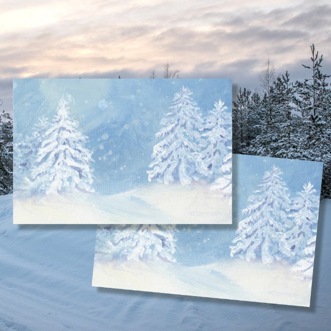 Winter Snow Falling Christmas Tree Blue Watercolor Tissue Paper (Creator Uploaded)