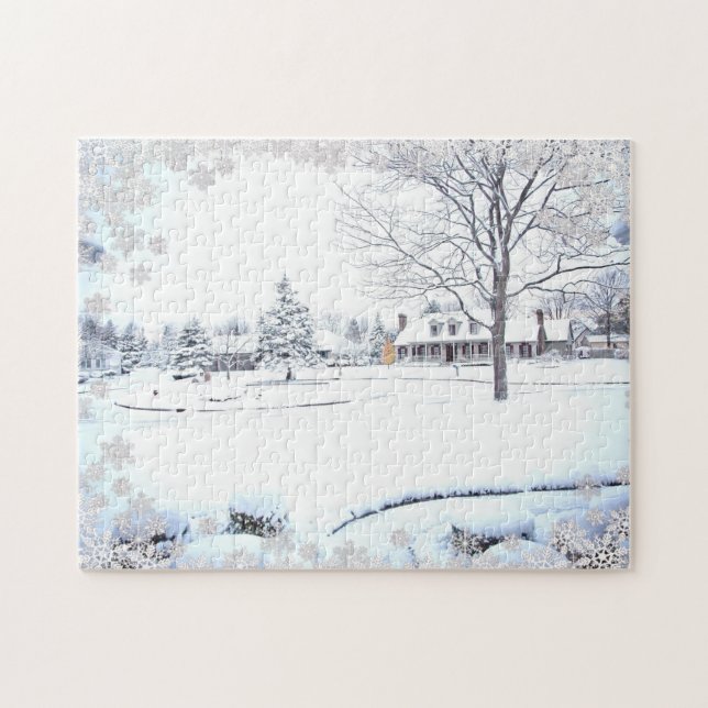 Winter Snow Farmhouse Scene Jigsaw Puzzle (Horizontal)