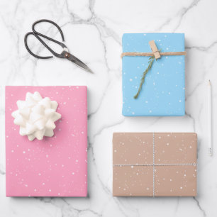 Winter Snow Flakes on Pink, Blue and Brown Wrapping Paper Sheets