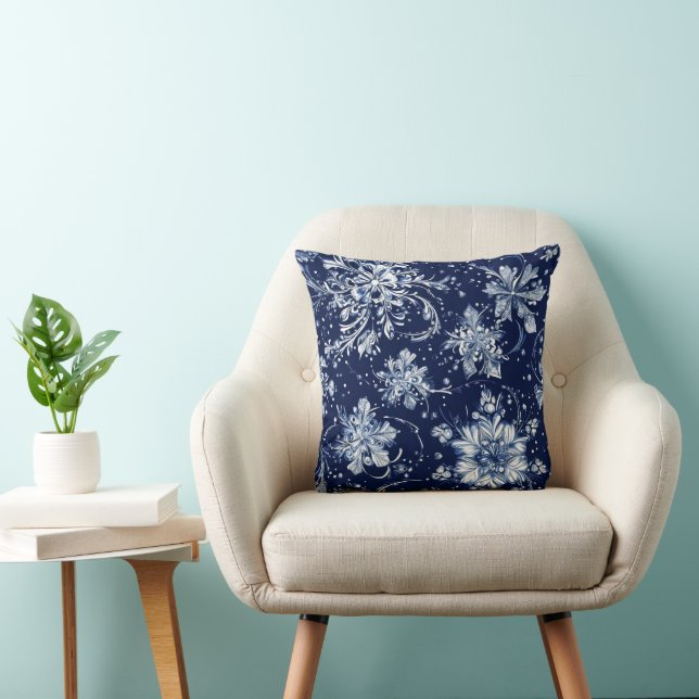 Winter Snow Flower Pattern Throw Pillow (Chair)