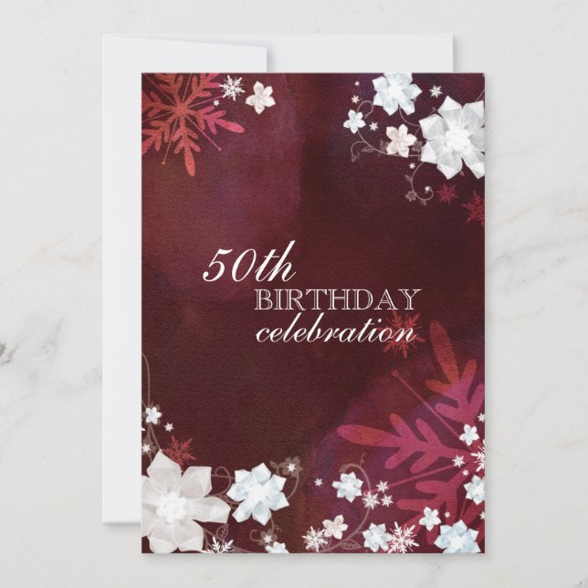 Winter Snow Flowers 50th Birthday Party Invitation (Front)
