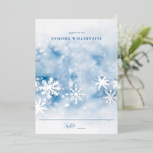 Winter Snow Forest Foil Wedding Table Place Card (Standing Front)
