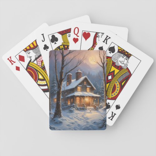 Winter Snow Forest House Art Painting Poker Cards