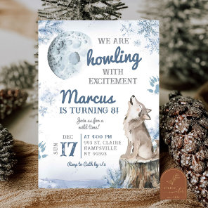 Winter Snow Forest Moon Wolf Howling Birthday Invitation