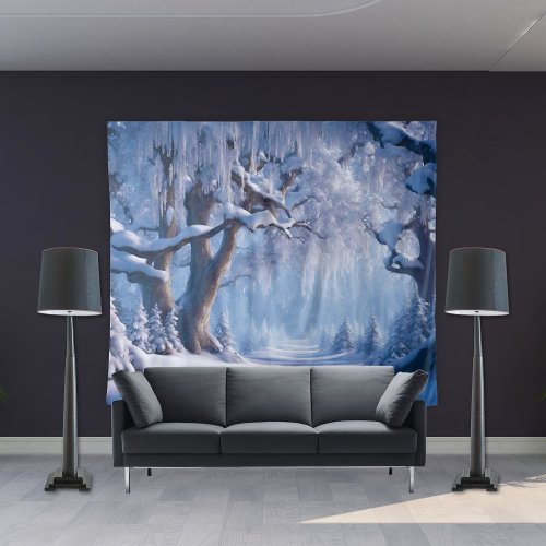 Winter Snow Forest Tree Wall Tapestry Backdrop