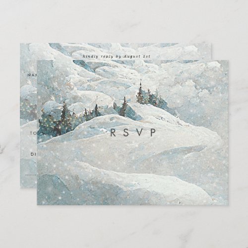 winter snow forest trees wedding rsvp postcard