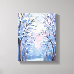 Winter Snow Forest Watercolor Woods Painting Canvas Print