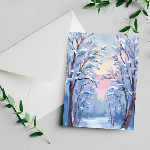 Winter Snow Forest Watercolor Woods Painting Card