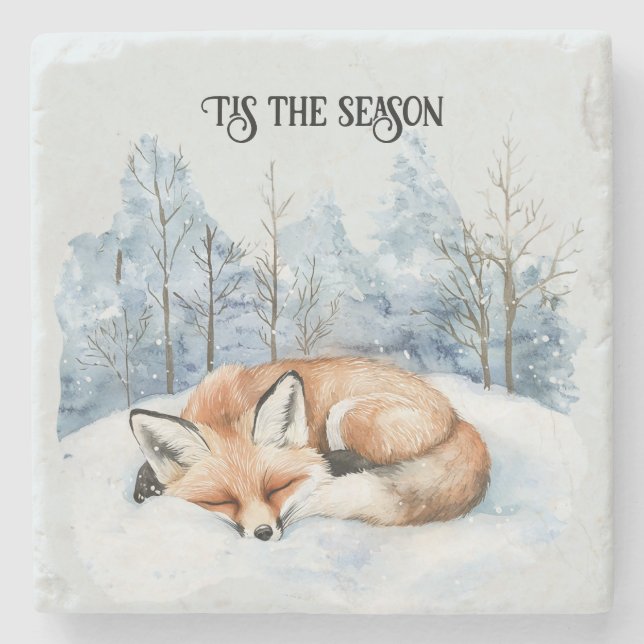 Winter Snow Fox Christmas Stone Coaster (Front)