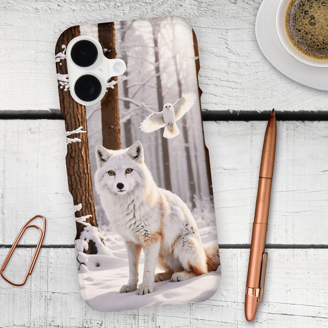 Winter Snow Fox Dove Peace Case-Mate iPhone Case (Phone case featuring a winter wonderland scene with a snow fox and white dove - Christmas - animals)